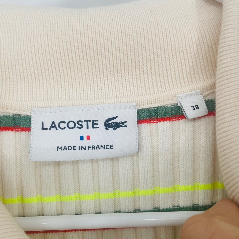 Lacoste Made in France Striped Ribbed Knit Polo Dress Cream Green Red Size 38 - Picture 5 of 13